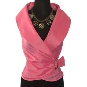 Cache Fuchsia Rhinestone Buckle Taffeta Portrait Collar Stretch Top New $138 NWT